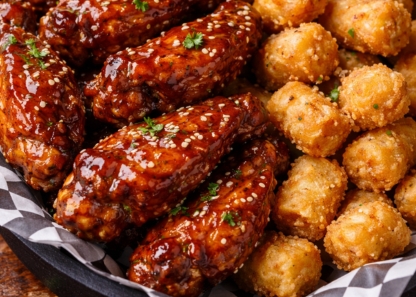 Honey BBQ Wings with Tots