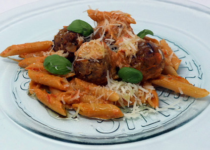 Freshly made Pork & Chorizo Meatball with Pasta