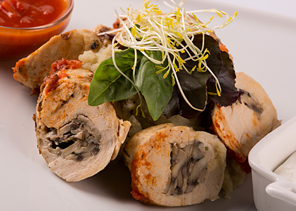 Reheat and Crisp Chicken Roulade Stuffed with Mushrooms